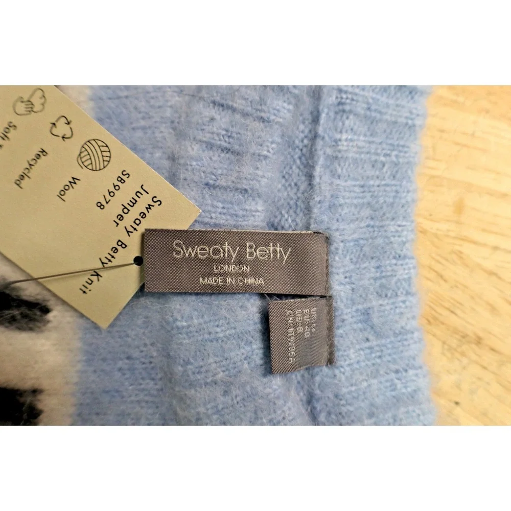Vintage Sweaty Betty Sweater Womens‎ Size 8 Knit Jumper Alpaca Wool Blue Short